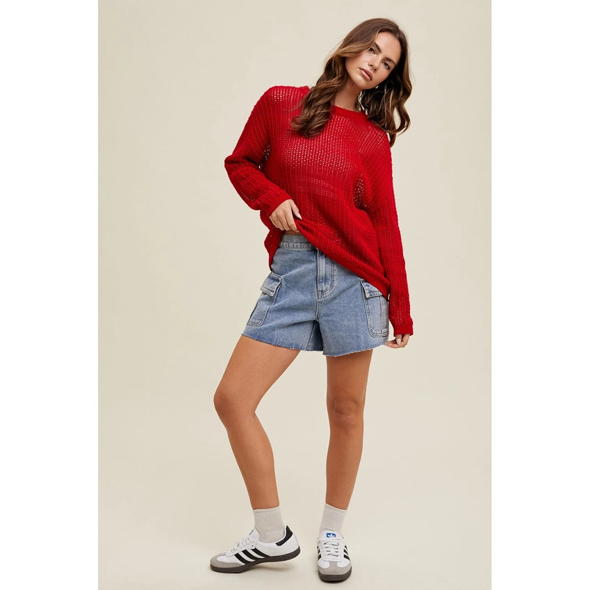 Mariah Long Sleeve Open Knit Crochet Sweater