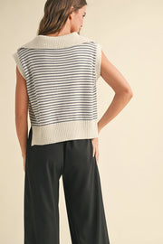 Maryann V-Neck Sleeveless Stripe Sweater