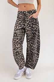 Roary Leopard Print Barrel Twill Pants