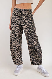 Roary Leopard Print Barrel Twill Pants