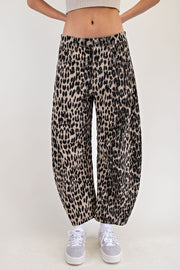 Roary Leopard Print Barrel Twill Pants