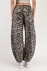 Roary Leopard Print Barrel Twill Pants