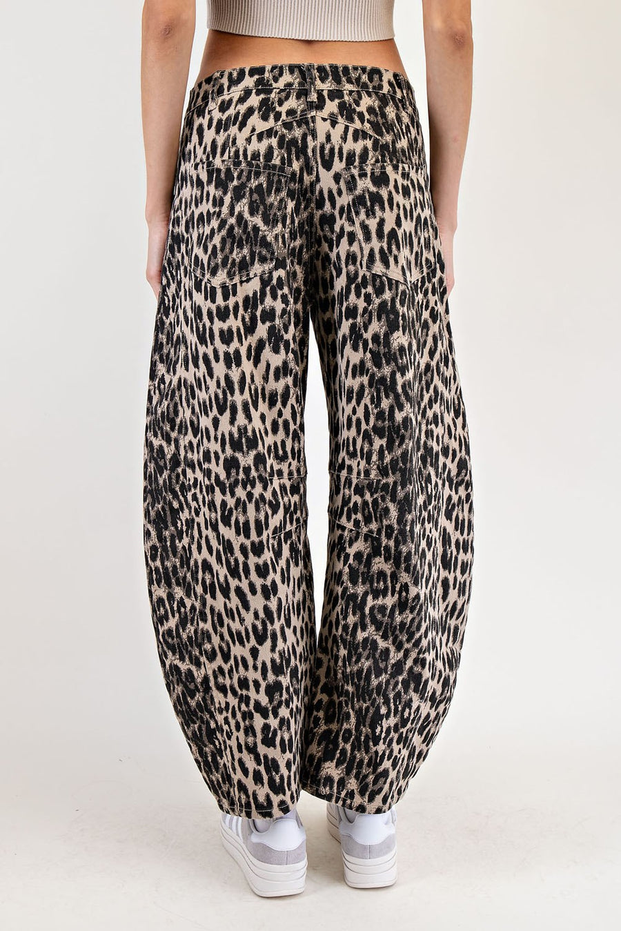 Roary Leopard Print Barrel Twill Pants
