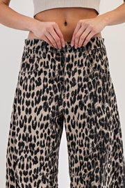 Roary Leopard Print Barrel Twill Pants
