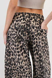 Roary Leopard Print Barrel Twill Pants