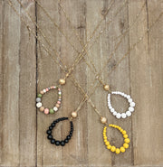 Long Necklace with Wooden Beaded Teardrop Pendant