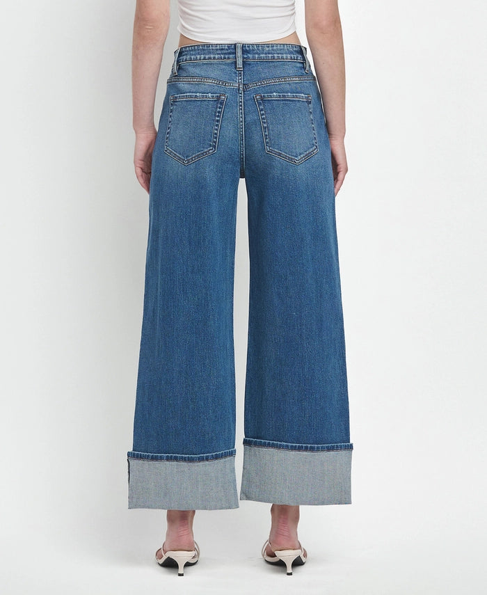 Stetson Super High Rise Baggy Wide Cuffed Ankle Jeans