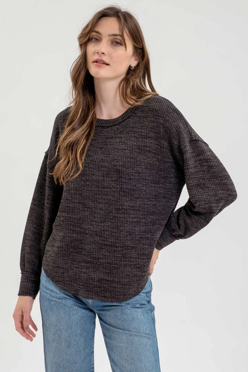 Twyla Drop Shoulder Long Sleeve Sweater Knit Top