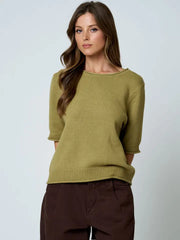Cole Raw Edge Half Sleeve Sweater Knit Top
