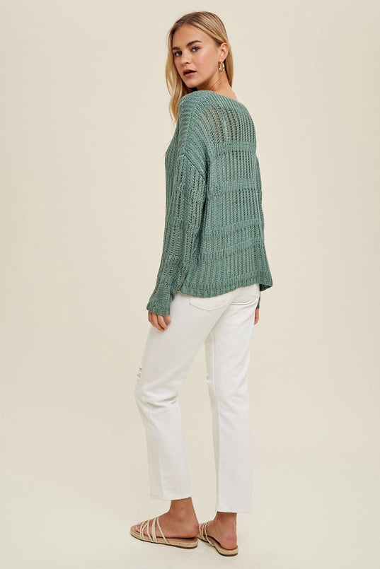 Leigh Oversized Open Knit Textured V-Neck Sweater