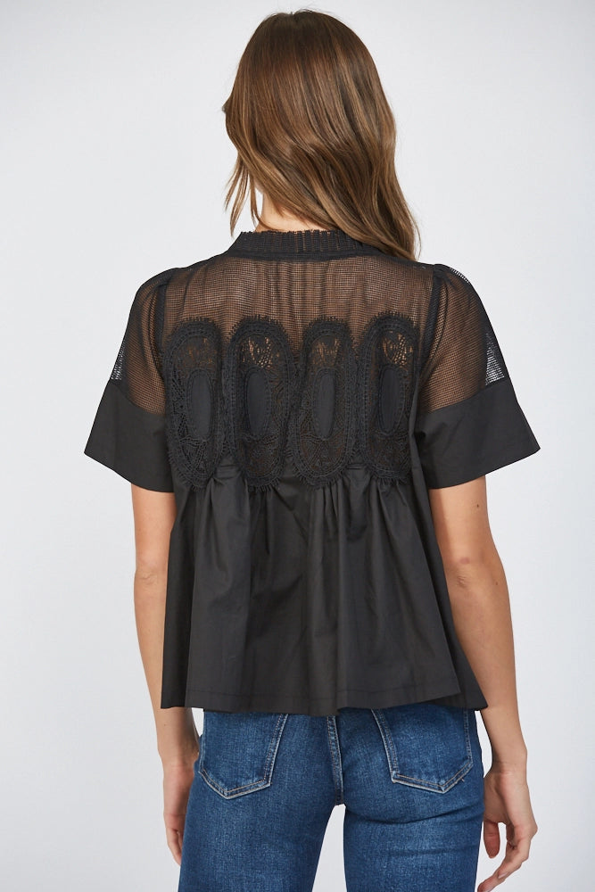 Vela Mesh Lace Applique Peplum Top by FATE