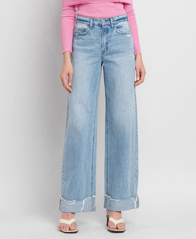 Gangster Super High Rise Baggy Wide Leg Cuffed Jeans