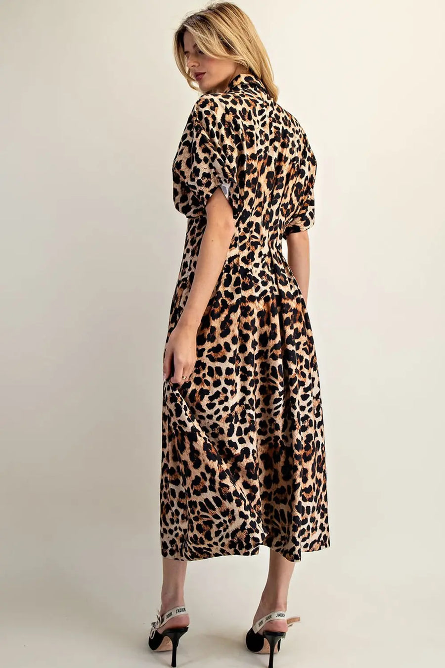 Leopard Print Button Down Pleated Maxi Dress