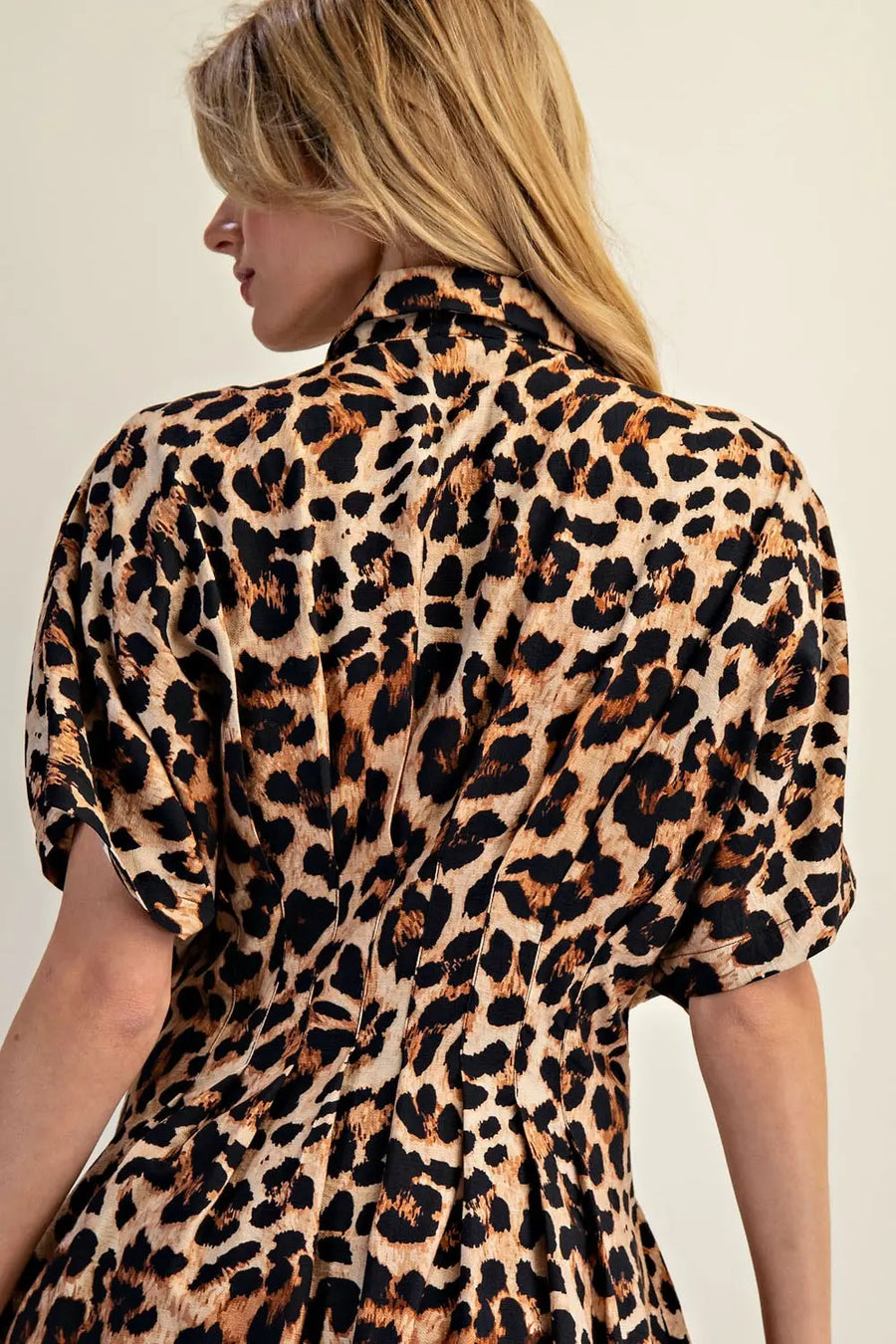 Leopard Print Button Down Pleated Maxi Dress