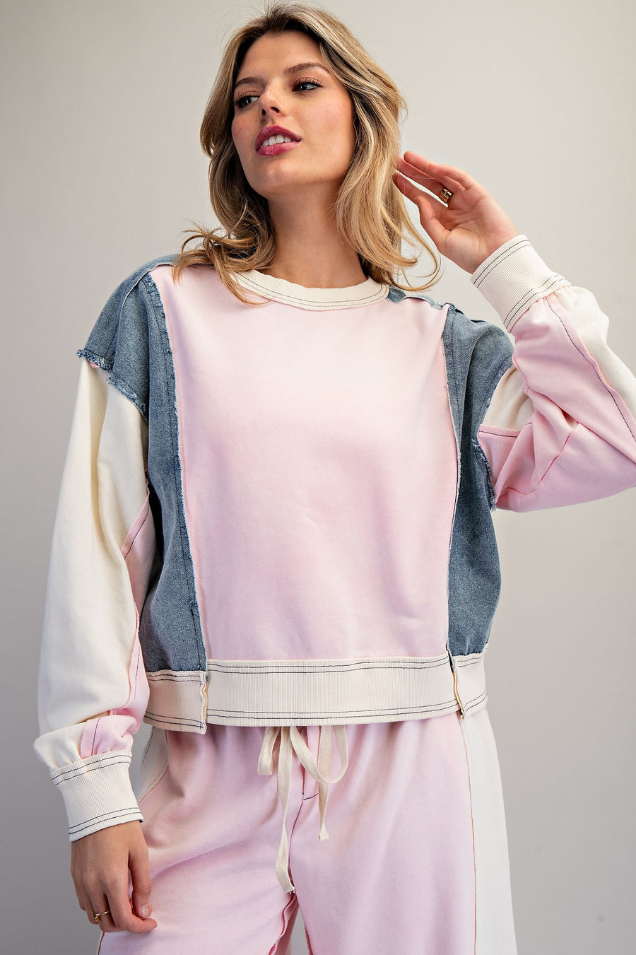 Jensen Color-Block Long Sleeve Pullover Lounge Top