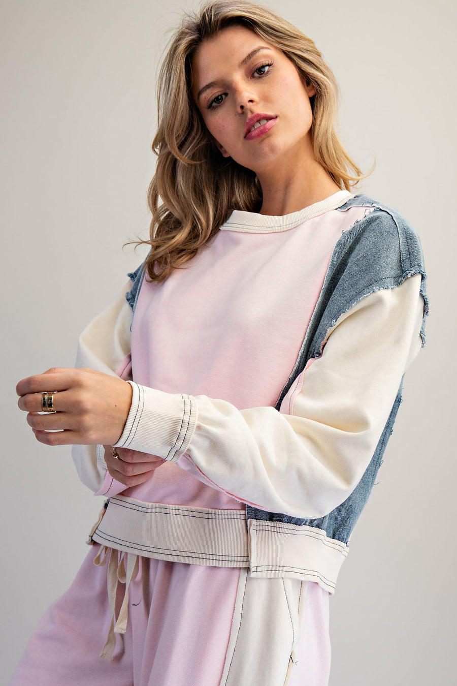 Jensen Color-Block Long Sleeve Pullover Lounge Top