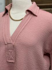 Camilla Split Neck Cable Knit Pullover Top
