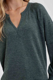 Taryn Split Neck Long Sleeve Raglan Sweater Knit Top