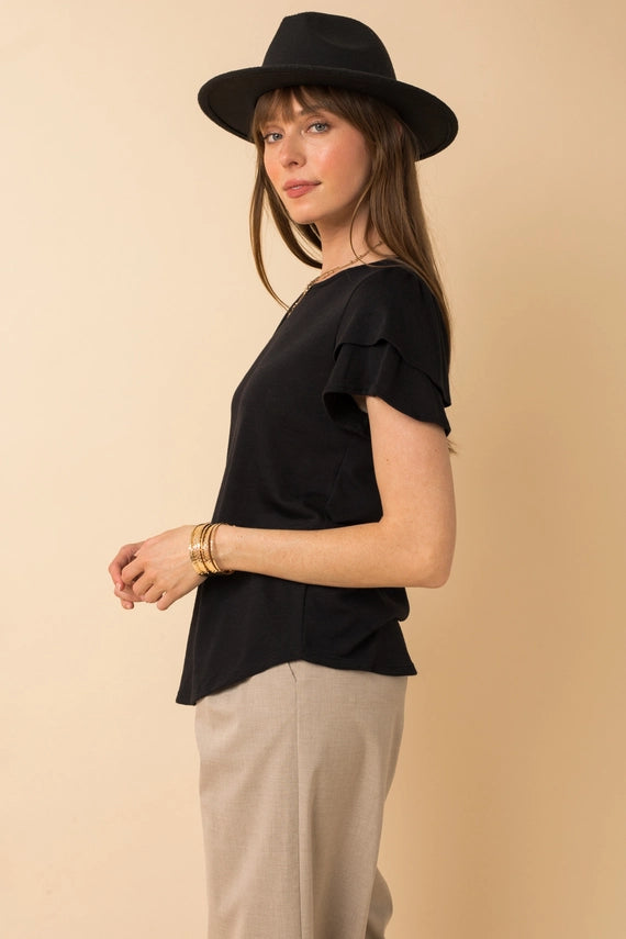 Celia Double Ruffle Short Sleeve Crew Neck Top