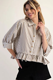 Tamika Stripe Ruffle Hem Button Front Top