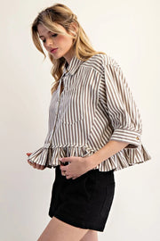 Tamika Stripe Ruffle Hem Button Front Top