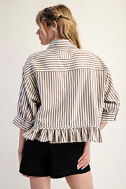 Tamika Stripe Ruffle Hem Button Front Top