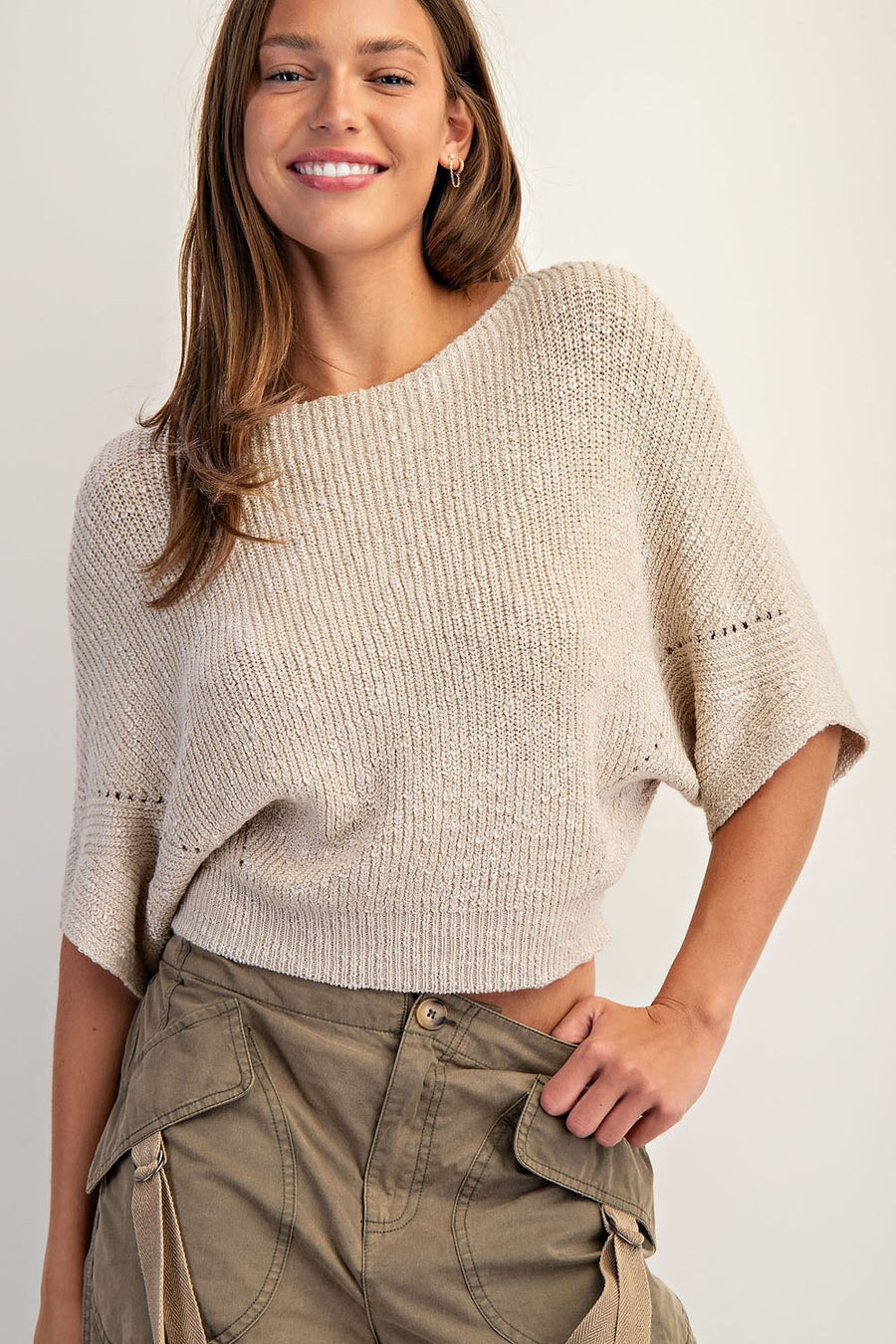 Marika Cropped Dolman Sleeve Knit Sweater