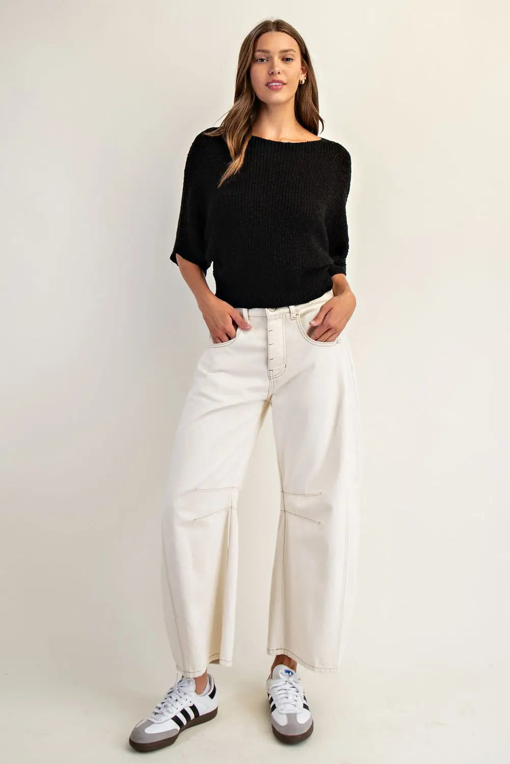 Marika Cropped Dolman Sleeve Knit Sweater