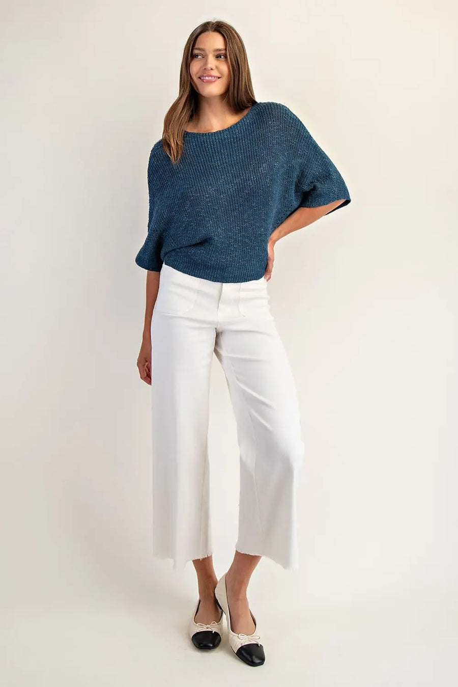 Marika Cropped Dolman Sleeve Knit Sweater