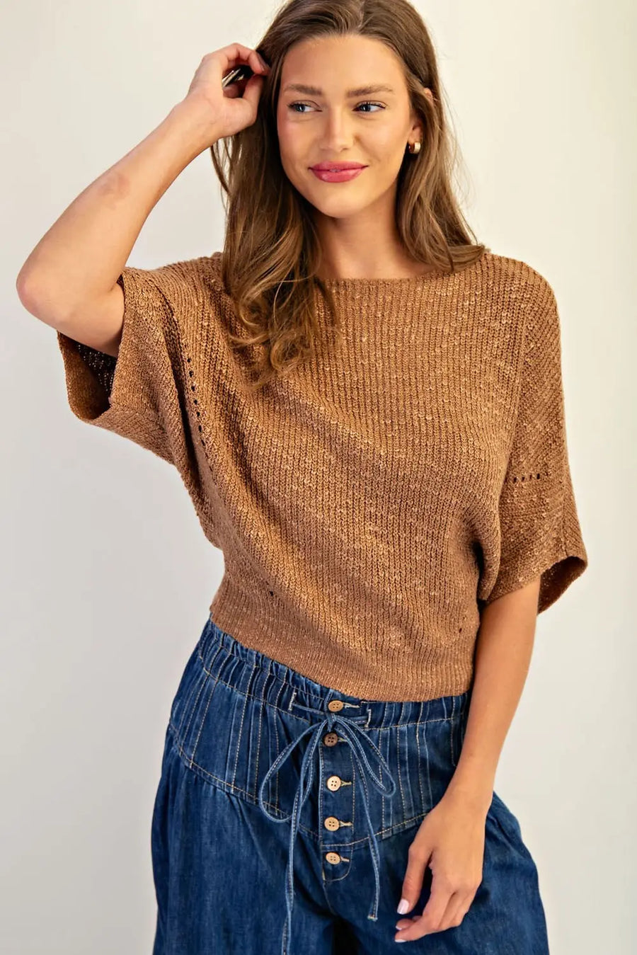 Marika Cropped Dolman Sleeve Knit Sweater