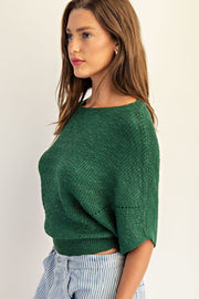 Marika Cropped Dolman Sleeve Knit Sweater