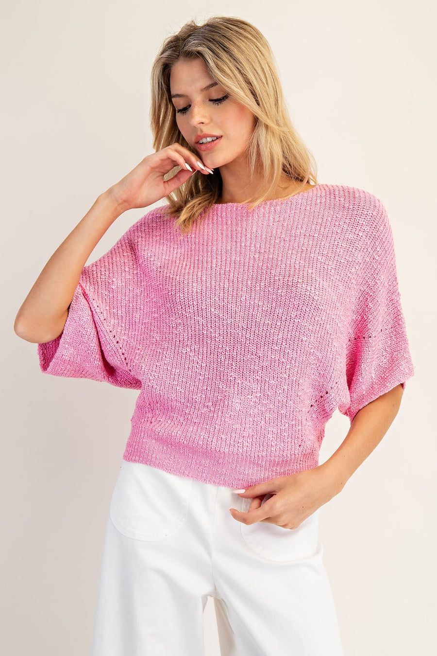 Marika Cropped Dolman Sleeve Knit Sweater