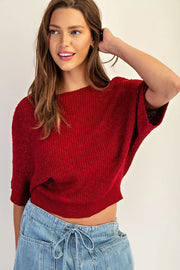 Marika Cropped Dolman Sleeve Knit Sweater