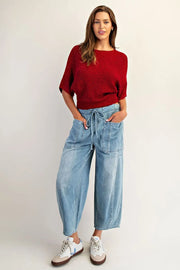 Marika Cropped Dolman Sleeve Knit Sweater