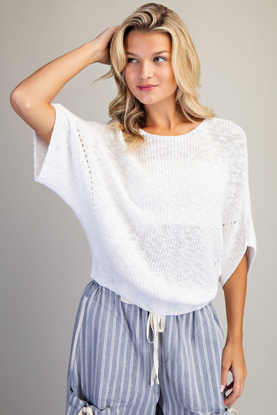 Marika Cropped Dolman Sleeve Knit Sweater