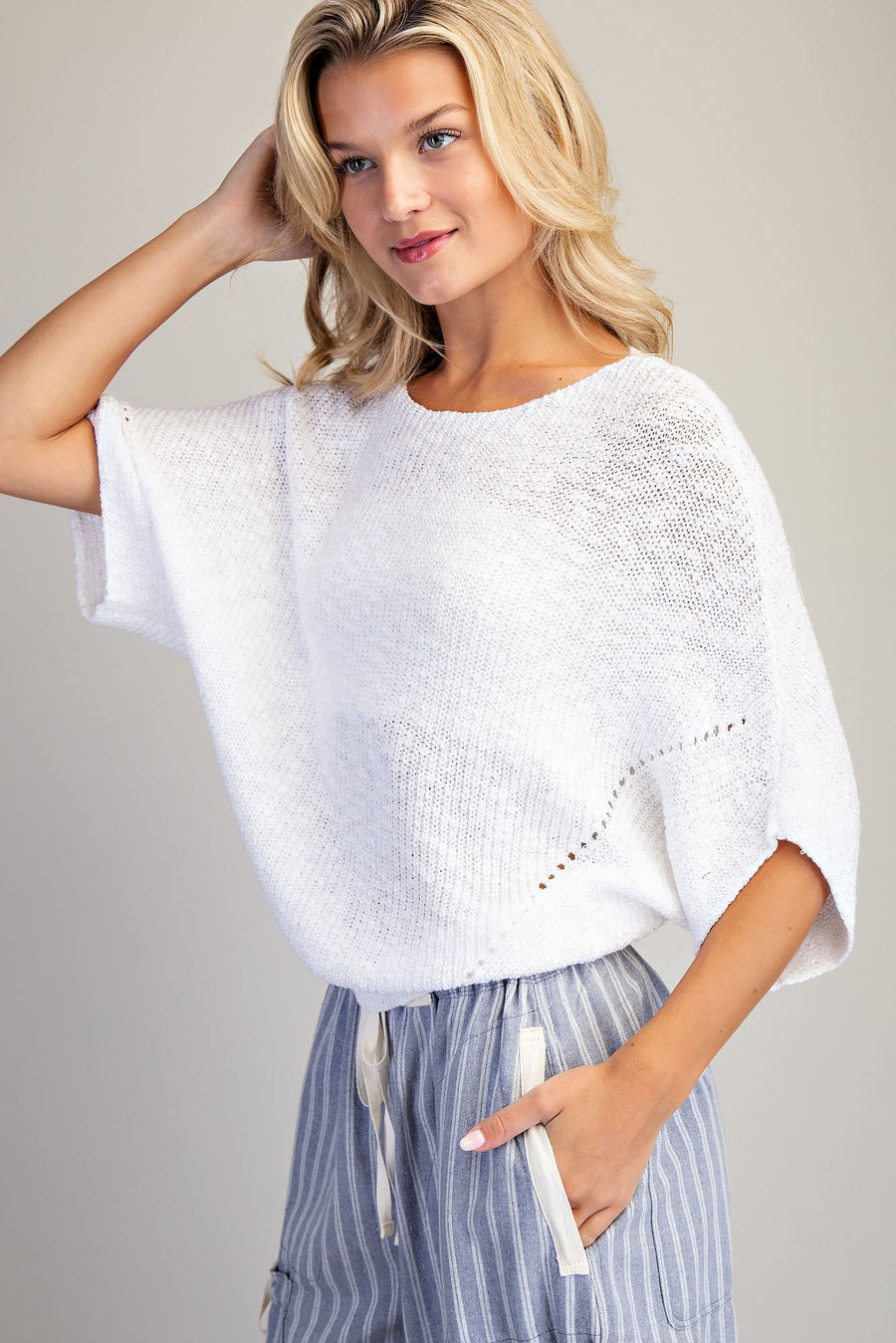 Marika Cropped Dolman Sleeve Knit Sweater