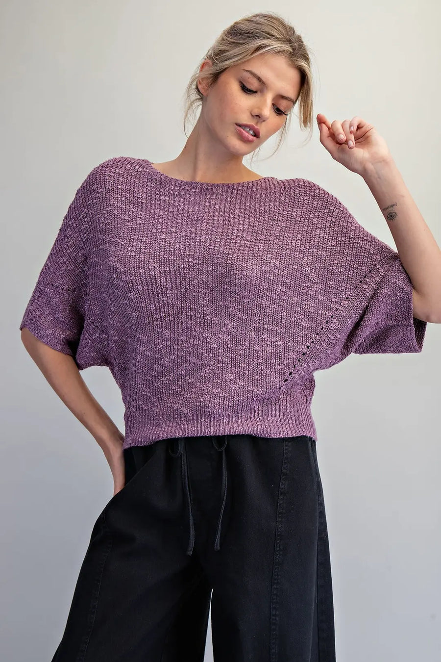 Marika Cropped Dolman Sleeve Knit Sweater
