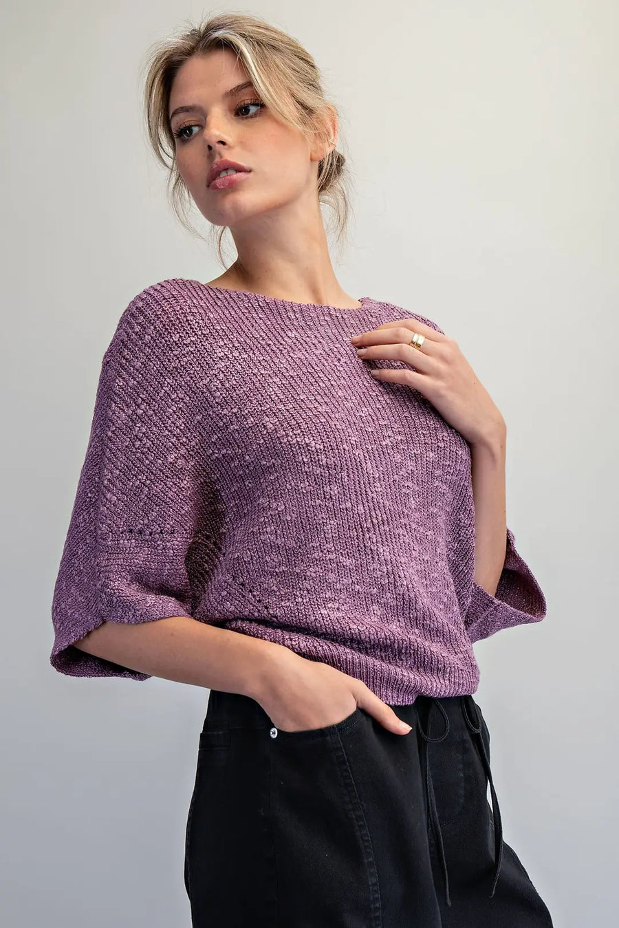 Marika Cropped Dolman Sleeve Knit Sweater