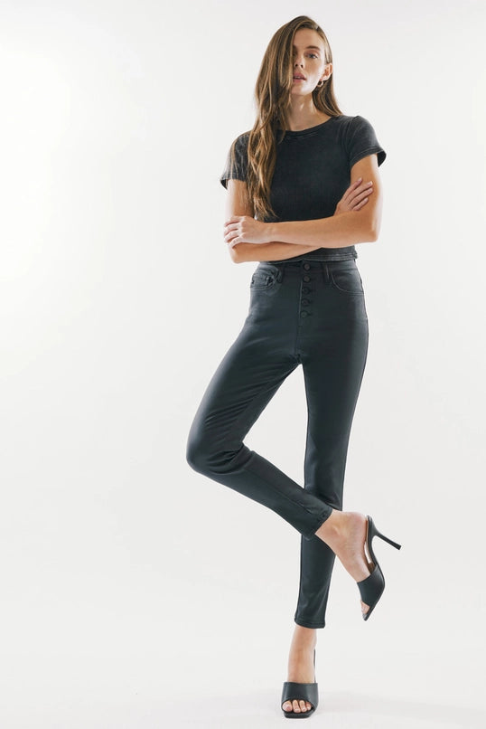 Jagger High Rise Coated Ankle Skinny Black Denim Jeans