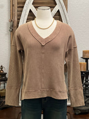 Terri Mineral Washed Thermal Knit V-Neck Top