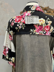 Shirley Oversized Half Sleeve Charcoal Roses Button Down Top/Jacket