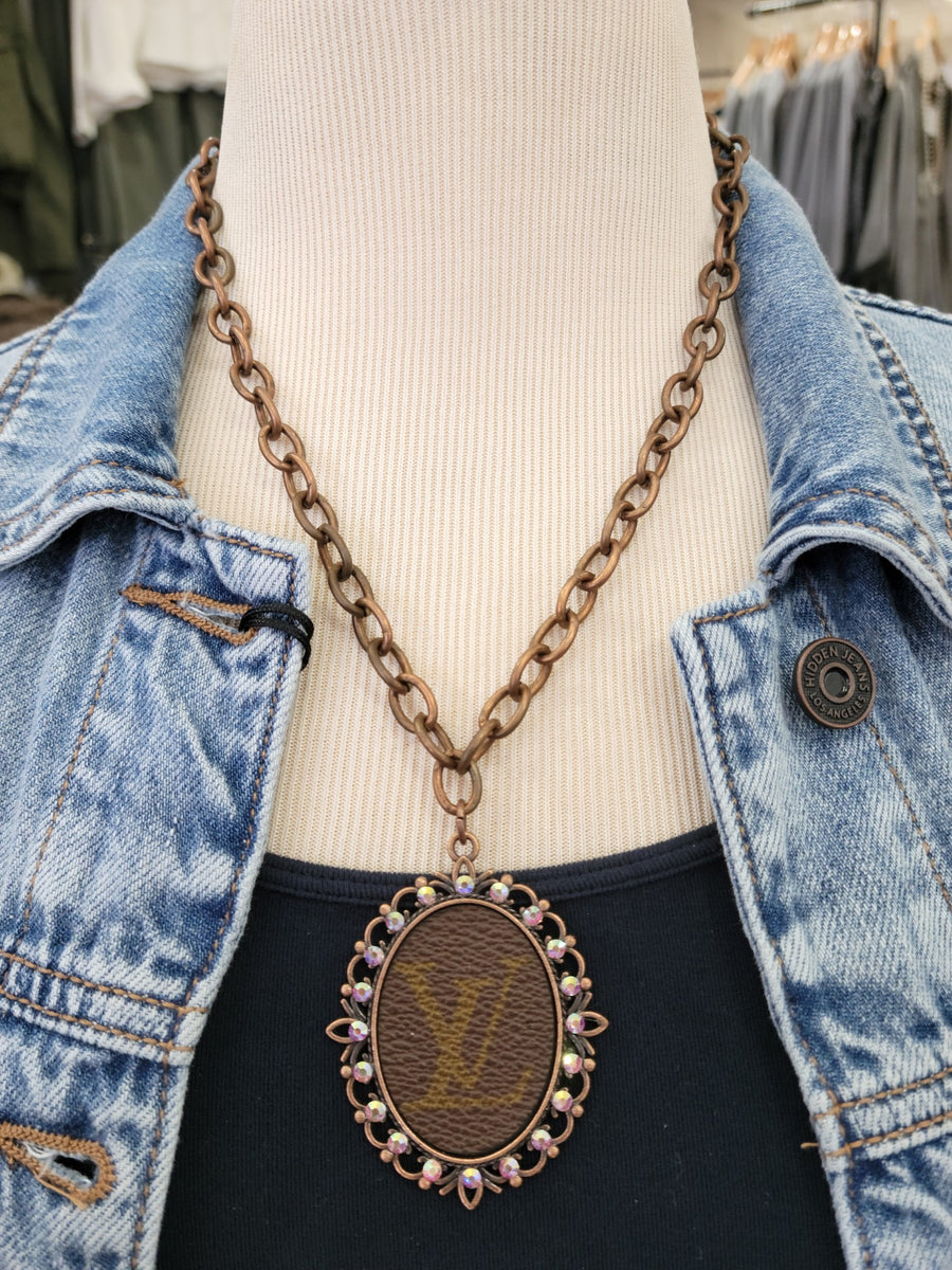"Charming" Upcycled LV Bling "LV" Victorian Dangle Charm Necklace