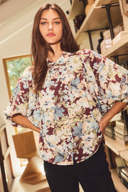 Yasmine Floral Printed Button Front Blouse