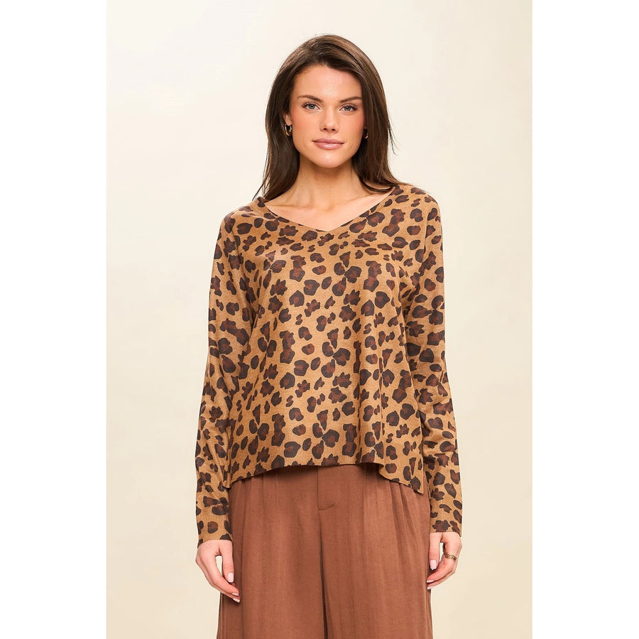 Leopard Spots V-Neckline Sweater
