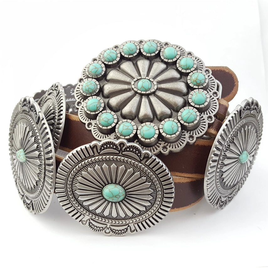 Pueblo Full Concho Distressed Leather Belt