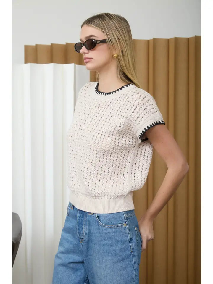 Terra Crochet Open Knit Twisted Mini Cable Knit Top