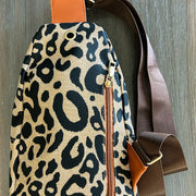 Leopard Double Zipper Crossbody Sling Bag