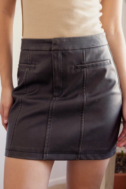 Erica Mineral Washed Faux Leather Mini Skirt