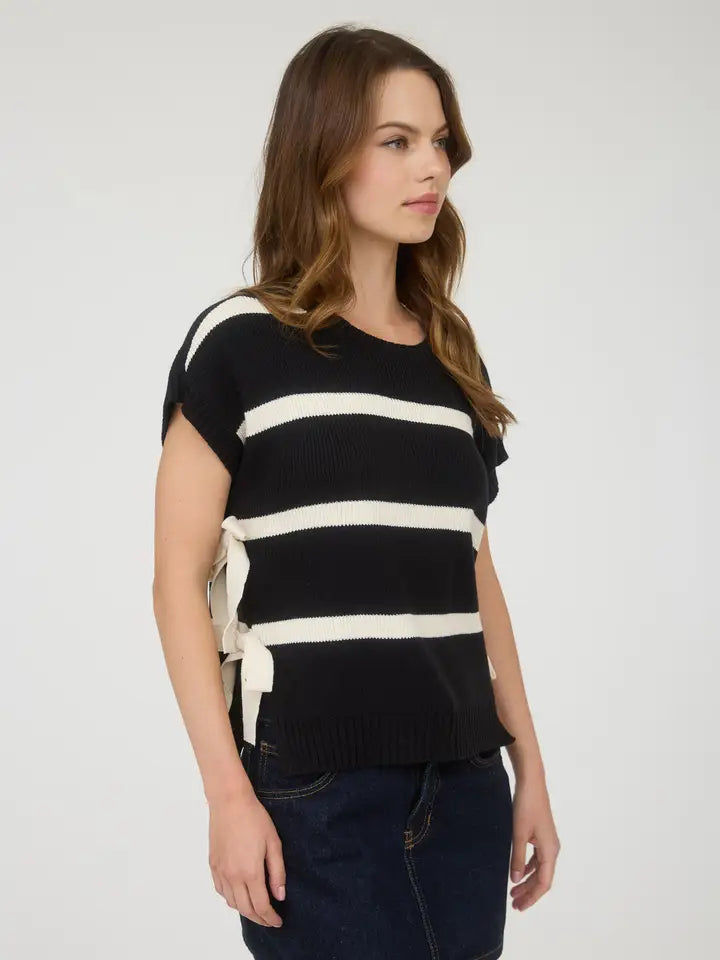Camelot Side Tie Stripe Short Sleeve Sweater