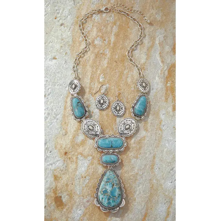 Stonecrop Turquoise Concho Necklace & Earrings Set